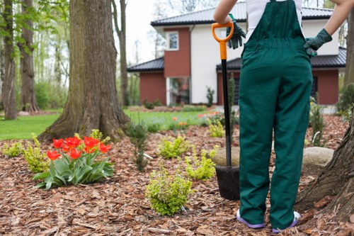 Local gardening event with diverse participants and accessibility signage